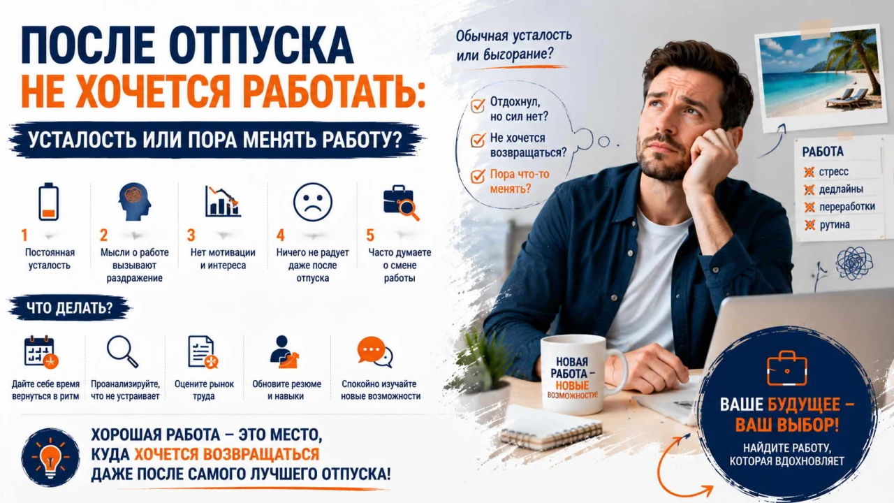 После отпуска не хочется работать: это усталость или пора менять работу?
